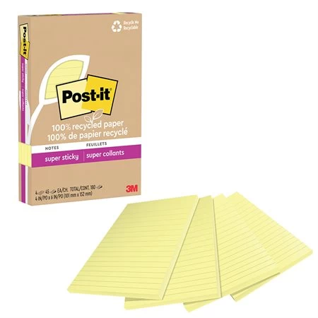 Menu Feuillets Recyclés Post-it® Super Sticky - Jaune Canari 4 Menu Feuillets Recyclés Post-it® Super Sticky - Jaune Canari – Image 2